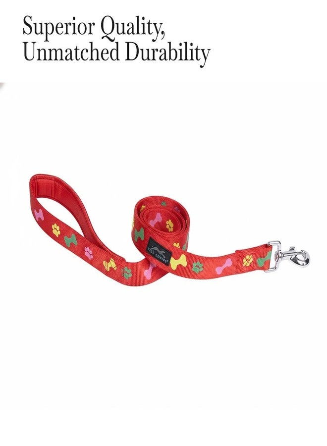 Pets Empire Soft Padded Paw and Bone Printed Dog Leash Collar Set Nylon Foam Soft Adjustable Pet Cat Durable Collar (Medium Neck 35-43cm, Red) - Image 3